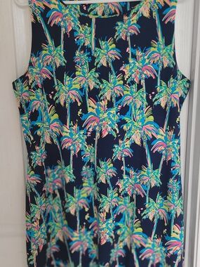 Navy Sleeveless Dress With Neon Colored Palms